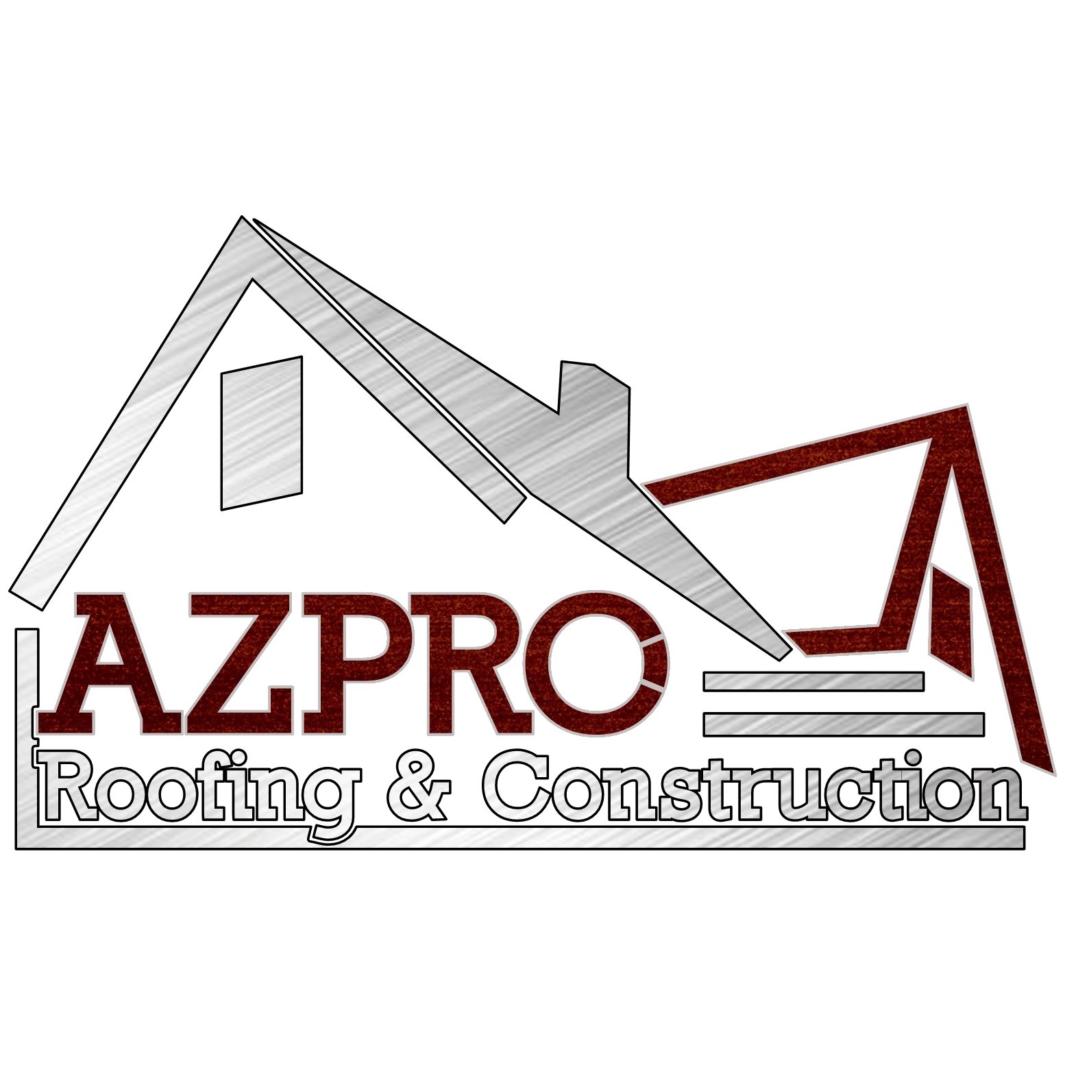 AZPRO Roofing and Construction logo: a steel roof gable with an excavator arm and a stack of lumber.