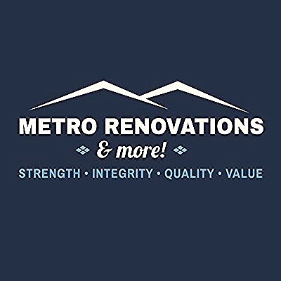 Metro Renovations & More! logo: twin roof peaks above the wordmark